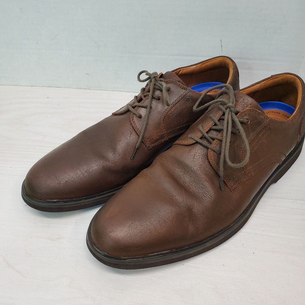 Clarks Collection Brown Leather Oxford‎ Shoes Mens 11.5M Extreme Comfort Lace Up